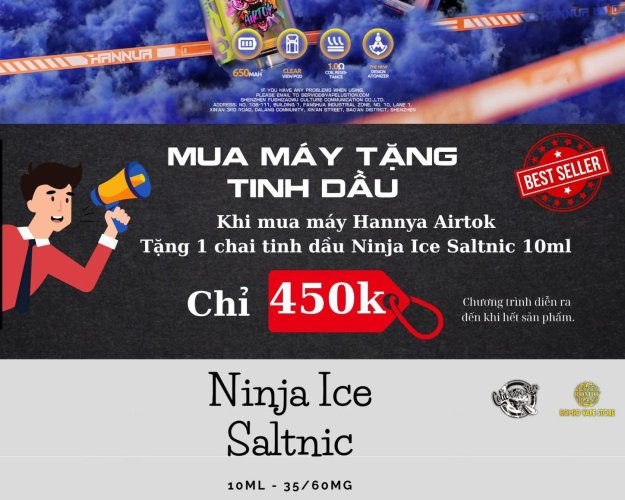 Hannya Airtok tặng 1 chai Ninja Ice Saltnic Chỉ #450k